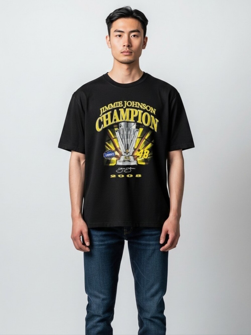 Chase Authentics Black NASCAR Jimmie Johnson Championship 2008 Men's T-shirt 3X